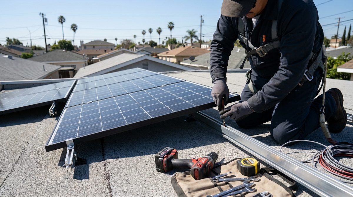 Solar panel installation on a Los Angeles ADU roof showing typical installed cost