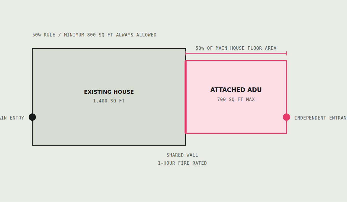 Attached ADU site plan on a Los Angeles lot