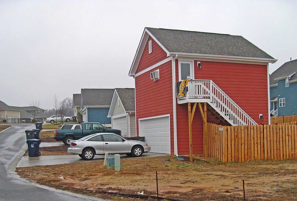 Two-story accessory dwelling unit with a garage