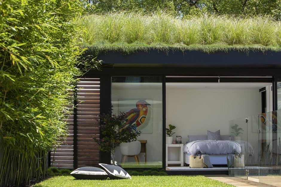 Modern granny flat with a green roof
