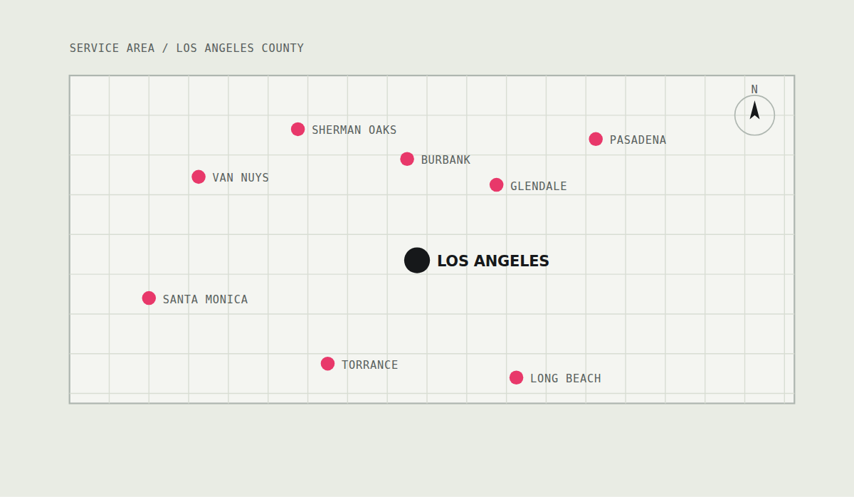 Service area covering Los Angeles and the surrounding cities.
